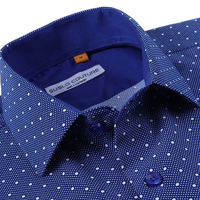 Suslo Couture Mens Four-way Stretch Short Sleeve Polka Dot Shirt