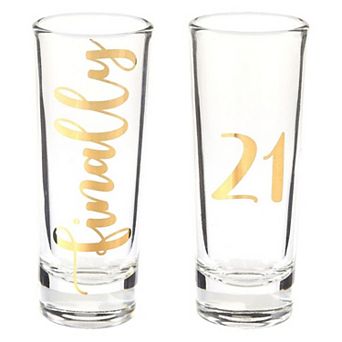 Novelty Birthday Gift, Finally 21 Shot Glasses Drinking Age Party, Set Of 2, 2oz
