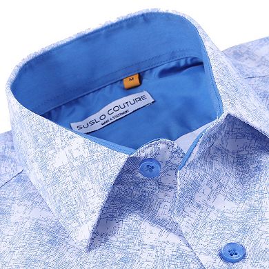 Suslo Couture Mens Four-way Stretch Short Sleeve Polka Dot Shirt