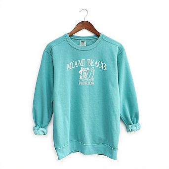 Embroidered Miami Beach Florida Garment Dyed Sweatshirt