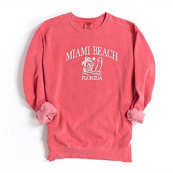 Embroidered Miami Beach Florida Garment Dyed Sweatshirt