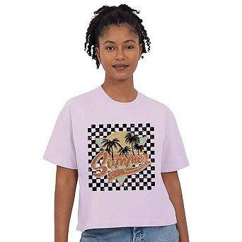 Checkered Summer Relaxed Fit Cropped Tee
