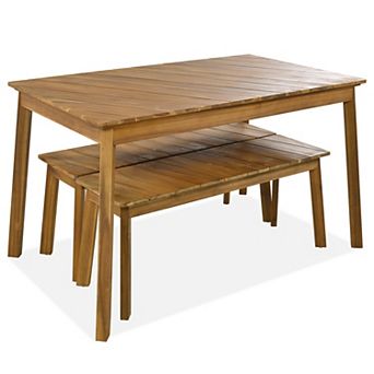 Merax 3 pc Acacia Wood Table Bench Dining Set