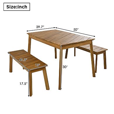 Merax 3 Pieces Acacia Wood Table Bench Dining Set
