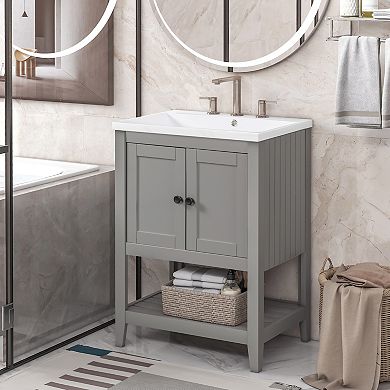 Merax Modern Sleek Bathroom Vanity Whit Ceramic Sink