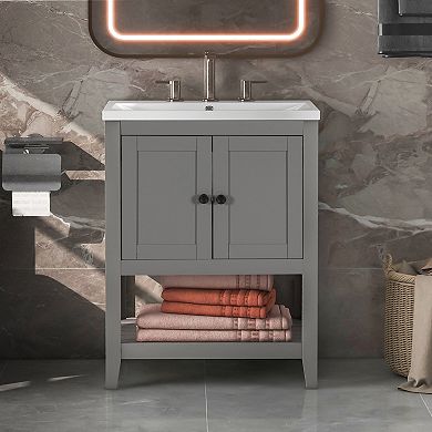 Merax Modern Sleek Bathroom Vanity Whit Ceramic Sink