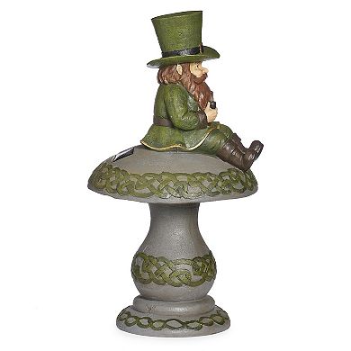 Roman 16.5-in. LED Solar Light Leprechaun Mushroom Garden Statue