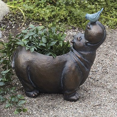 Roman 13-in. Hippo Bird Planter