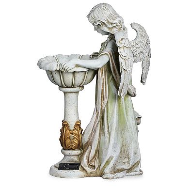 Roman 23-in. Solar Angel Birdbath Garden Statue