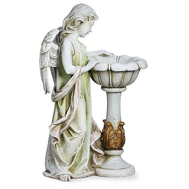 Roman 23-in. Solar Angel Birdbath Garden Statue