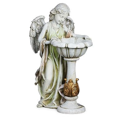 Roman 23-in. Solar Angel Birdbath Garden Statue