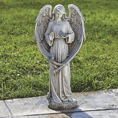 Roman 20-in. Angel with Two Birds Garden Statue