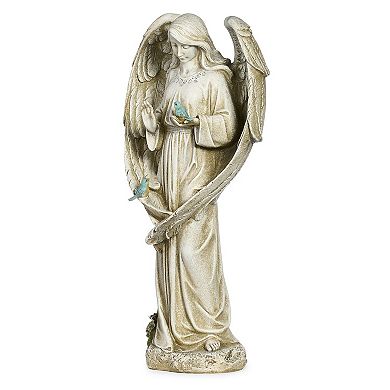 Roman 20-in. Angel with Two Birds Garden Statue