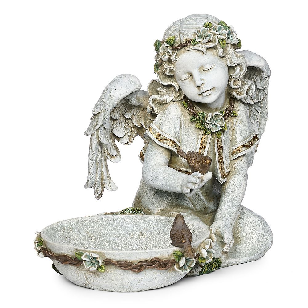 Roman 10.75-in. Solar Angel Bird Bath Statue