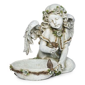 Roman 10.75 in Solar Angel Bird Bath Statue