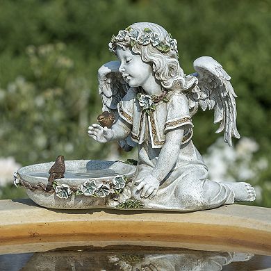 Roman 10.75-in. Solar Angel Bird Bath Statue 