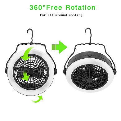 2-in-1 Portable Camping Led Fan - Battery-usb Operated, Hanging Hook