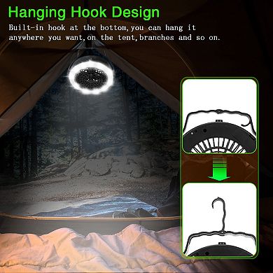 2-in-1 Portable Camping Led Fan - Battery-usb Operated, Hanging Hook