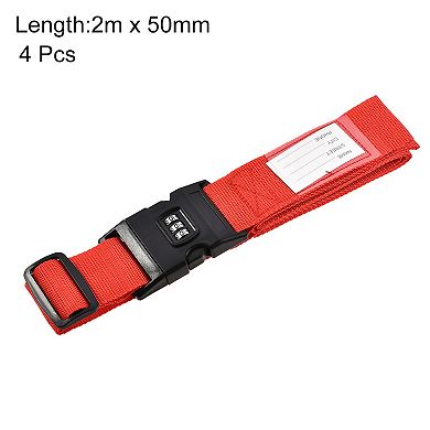 Luggage Straps Suitcase Belts With Buckle, Combination Lock, Adjustable 4pcs