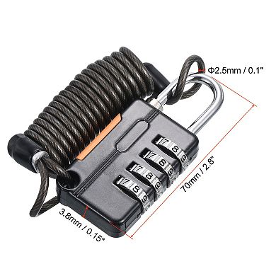 Luggage Cable Lock 4 Digit Combination Padlock With 3.3ft Spring Cable