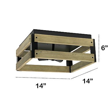 Lalia Home Barnlit 14-in. 4-Light Square Wood Flush Mount Ceiling Light
