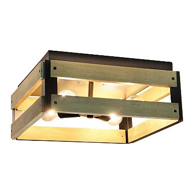 Lalia Home Barnlit 14-in. 4-Light Square Wood Flush Mount Ceiling Light