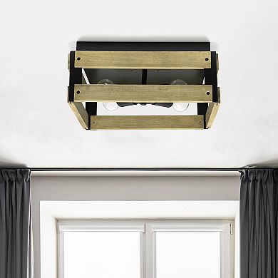 Lalia Home Barnlit 14-in. 4-Light Square Wood Flush Mount Ceiling Light