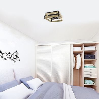 Lalia Home Barnlit 14-in. 4-Light Square Wood Flush Mount Ceiling Light