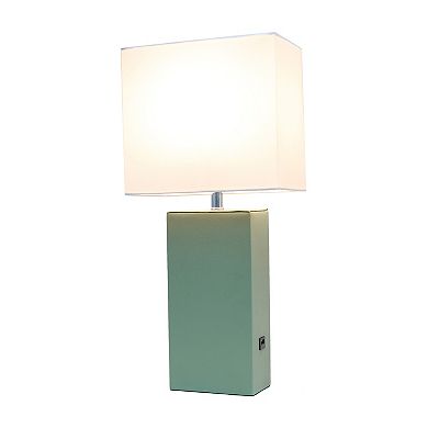 Lalia Home Lexington 21-in. Leather Base Table Lamp with USB Port