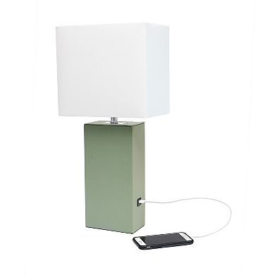 Lalia Home Lexington 21-in. Leather Base Table Lamp with USB Port