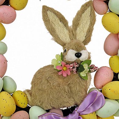 National Tree Company Brown Bunny & Purple Bow Pastel Easter Egg Wreath