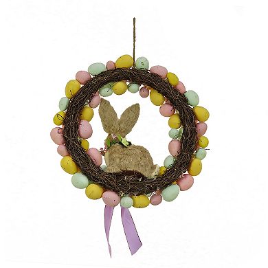 National Tree Company Brown Bunny & Purple Bow Pastel Easter Egg Wreath