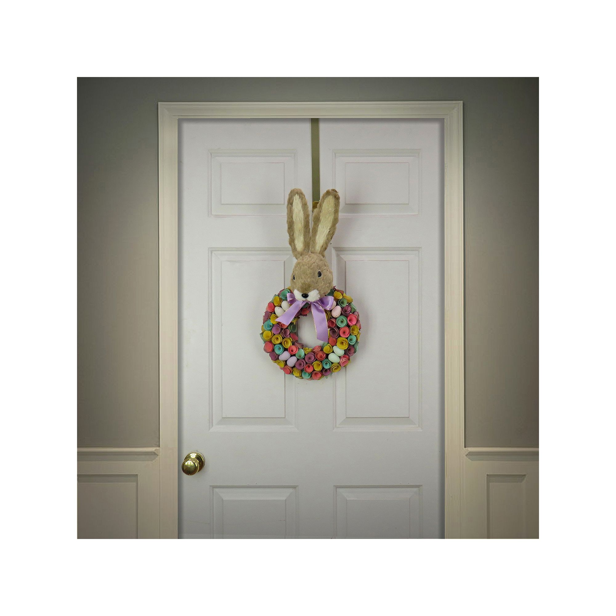 National Tree Company Colorful Eggs Easter Bunny Head Wreath, Brown
