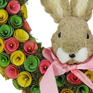 National Tree Company Bunny with Pink Bow Multi Color Wood Curl Wreath
