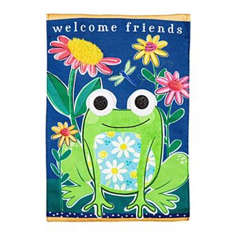 Evergreen Enterprises Crouched Frog Welcome Friends Garden Flag
