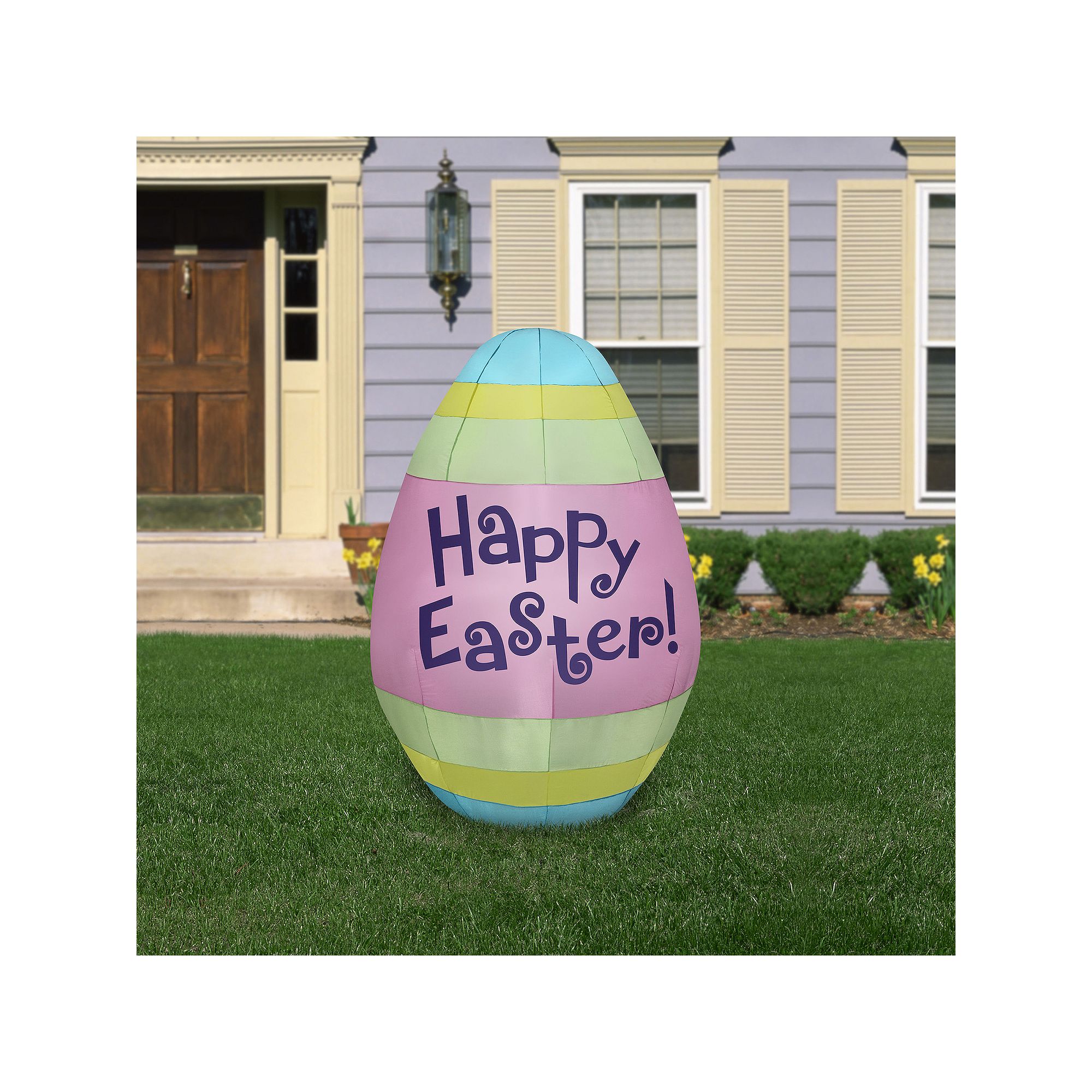 National Tree Company 5.5 Ft. Pre-Lit Happy Easter Egg Inflatable Decor, Pi