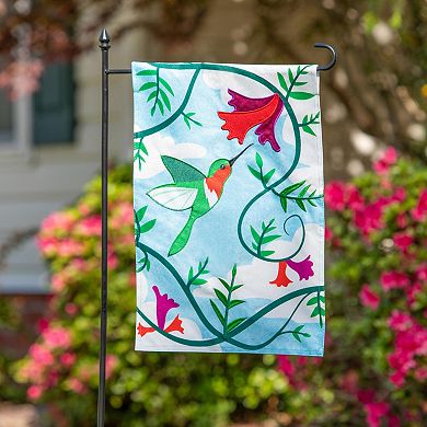 Evergreen Enterprises Patchwork Hummingbird Scene Garden Flag