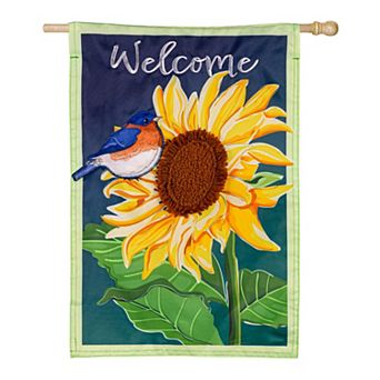 Evergreen Enterprises Bluebird and Sunflower Applique House Flag