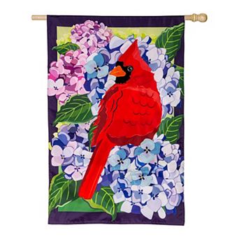Evergreen Enterprises Red Cardinal and Hydrangeas Applique House Flag