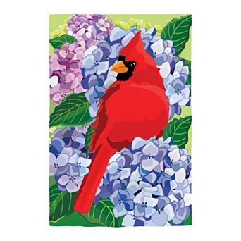 Evergreen Enterprises Red Cardinal and Hydrangeas Applique Garden Flag