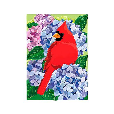 Evergreen Enterprises Red Cardinal and Hydrangeas Applique Garden Flag