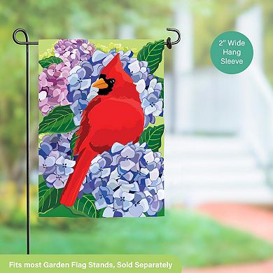 Evergreen Enterprises Red Cardinal and Hydrangeas Applique Garden Flag