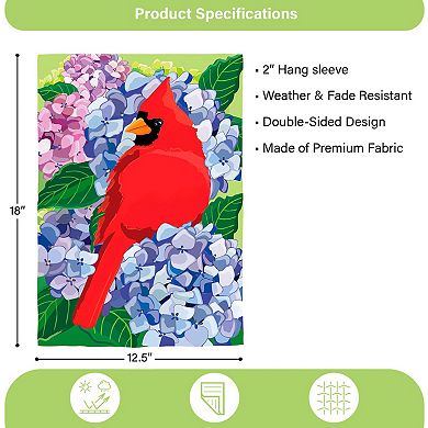 Evergreen Enterprises Red Cardinal and Hydrangeas Applique Garden Flag