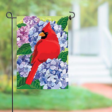 Evergreen Enterprises Red Cardinal and Hydrangeas Applique Garden Flag