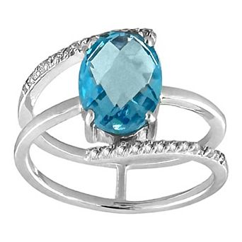 Sterling Silver Blue Topaz & Diamond Ring