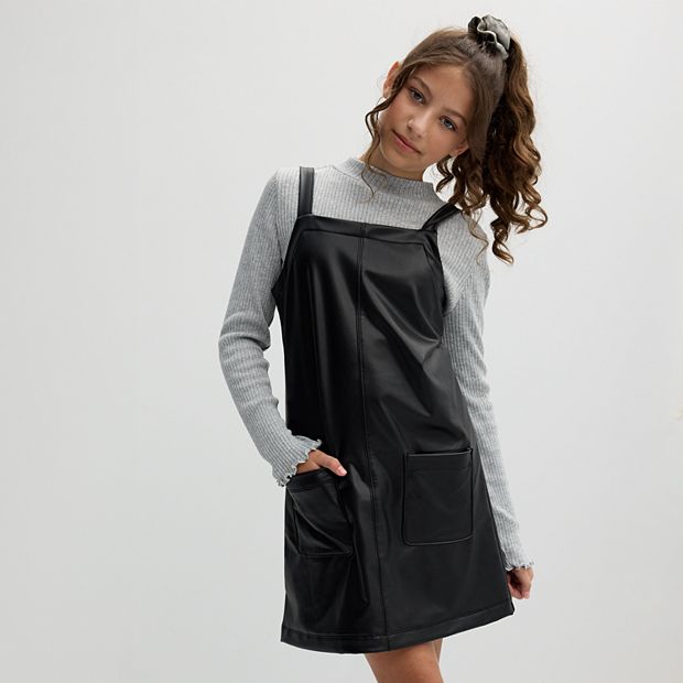Girls 6 20 SO 2 Piece Faux Leather Tee Dress Set in Regular