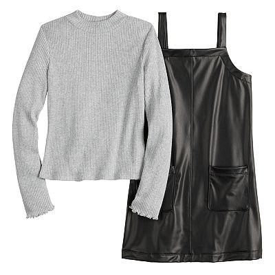 Girls 6-20 SO 2-Piece Faux Leather Tee & Dress Set in Regular & Plus Size