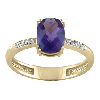 10k Gold Amethyst & Diamond Accent Ring