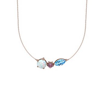 10k Rose Gold Lab-Created Opal, Pink Tourmaline & Blue Topaz Necklace