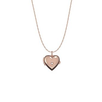 10k Rose Gold Diamond Accent Heart Locket Pendant Necklace